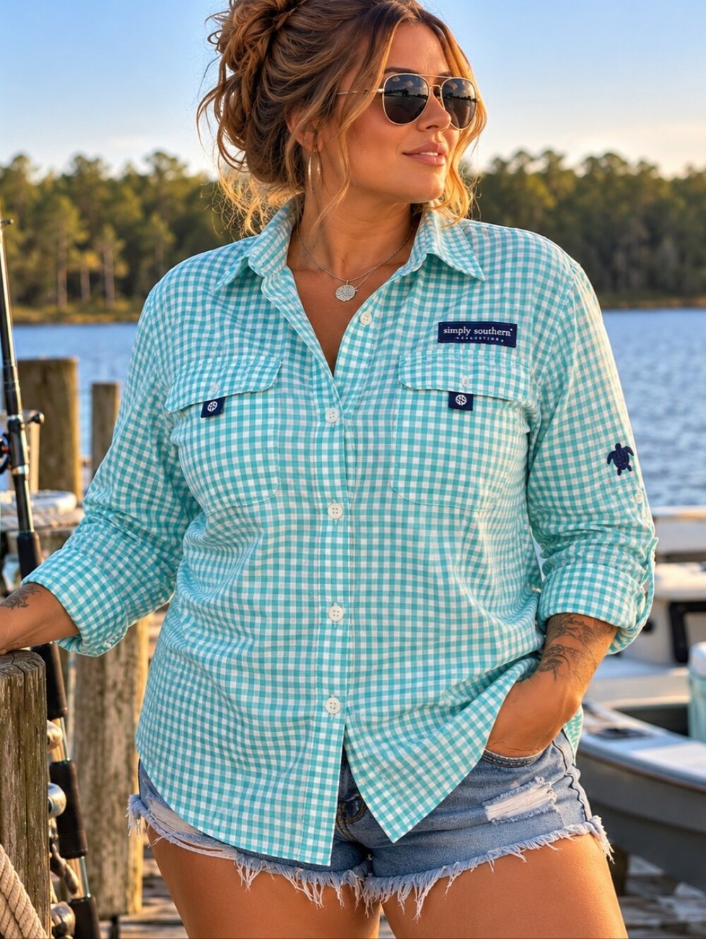 Simply Southern Collection Gingham Button-Up Shirt – Large